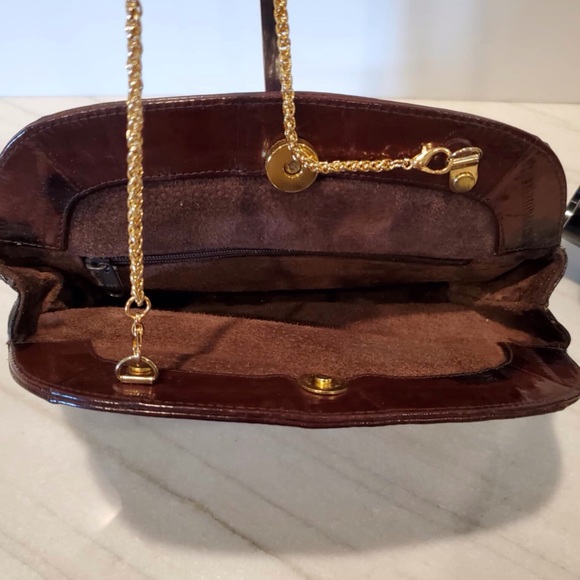 Vintage Dark Brown Genuine Eel Skin Leather Clutch Convertible Shoulder Bag - Picture 7 of 9